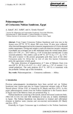 Palaeomagnetism of cretaceous Nubian Sandstone, Egypt