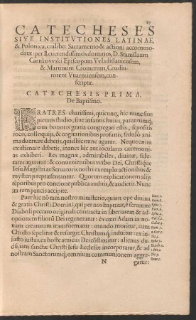 Catecheses Sive Institutiones Latinae & Polonicae, cuilibet Sacramento & actioni accomodatae ...