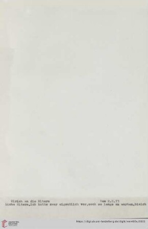 Briefe von und an Ulrich und Ulrike von Wilamowitz-Moellendorff ("2. Abschrift"): Brief von Ulrich von Wilamowitz-Moellendorff an Arnold von Wilamowitz-Moellendorff und Ulrike von Wilamowitz-Moellendorff