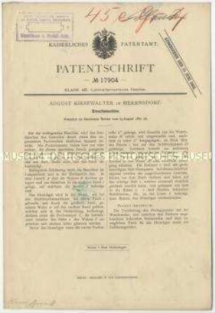 Patentschrift einer Dreschmaschine, Patent-Nr. 17904