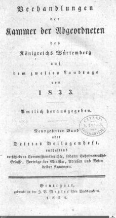1,27: Landtag Württemberg - Kammer 2, Beilagen 1833, 2. Landtag, Bd. 3