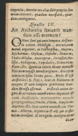 Quaestio IX. An Aristoteles statuerit mundum esse aeternum?