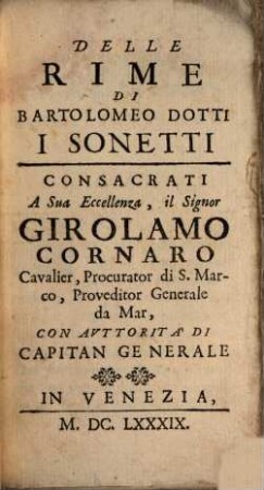 Delle rime di Bartolomeo Dotti i sonetti