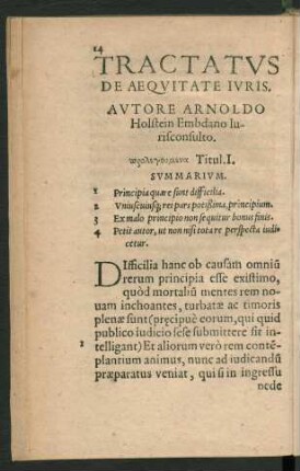 Tractatus De Aequitate Iuris.