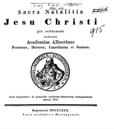 Commentatio de primordiis studiorum fanaticorum Anabaptistarum saeculo XVI