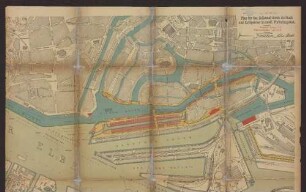 Plan für den Zollkanal durch die Stadt und für Speicher im nördl. Freihafengebiet