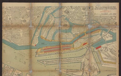 Plan für den Zollkanal durch die Stadt und für Speicher im nördl. Freihafengebiet