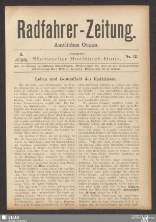 Radfahrer-Zeitung : illustrierte Fachzeitschrift für den Radfahrsport : amtliches Organ des Sächsischen Radfahrer-Bundes