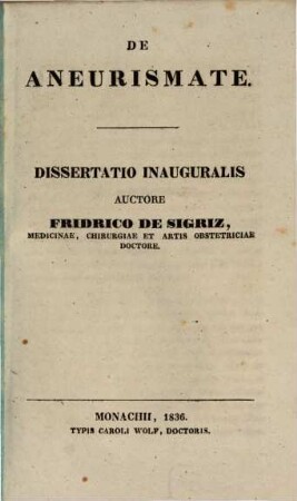 De aneurismate : dissertatio inauguralis
