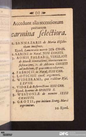 Accedunt alia recentiorum poëtarum carmina selectiora.