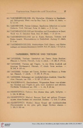 Tapisserien, Teppiche und Textilien (Nr. 348 - 411)
