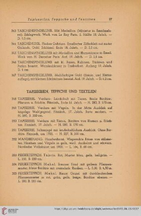 Tapisserien, Teppiche und Textilien (Nr. 348 - 411)