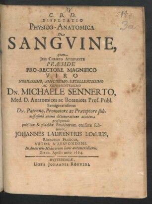 Disputatio Physico-Anatomica De Sanguine