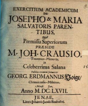 Exercitium acad. de Iosepho et Maria, Salvatoris parentibus