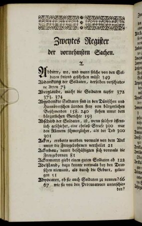 Zweytes Register der vornehmsten Sachen.