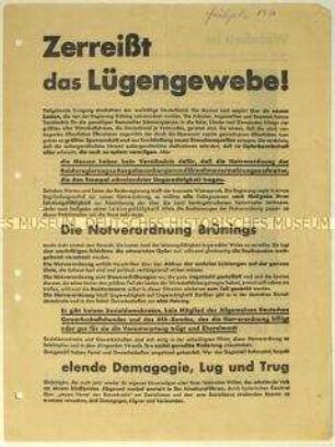Flugblatt der SPD gegen die "2. Notverordnung zur Sicherung von Wirtschaft und Finanzen" und Aufruf zur Unterstützung