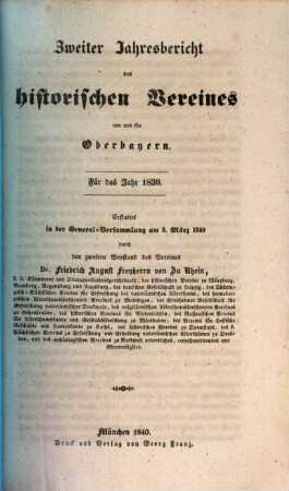 Jahresbericht des Historischen Vereins von Oberbayern. 2. 1839 (1840)