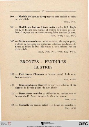Bronzes – Pendules – Lustres (Nr. 103-137)