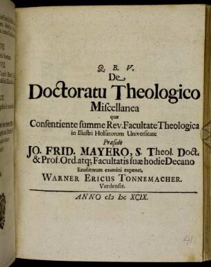 De Doctoratu Theologico Miscellanea