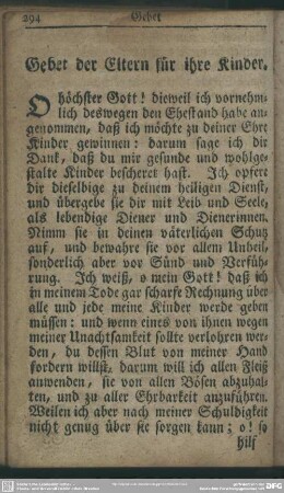 Gebet der Eltern für ihre Kinder