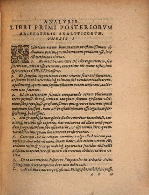 Analysis libri primi posteriorum Aristotelis Analyticorum