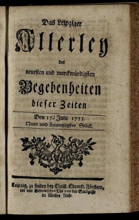 Den 17. Julii 1753. Neun und Zwantzigstes Stück.