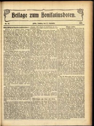 Zweite Ausgabe vom Sonntag, den 12. September 1909.