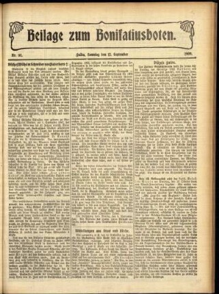 Zweite Ausgabe vom Sonntag, den 12. September 1909.