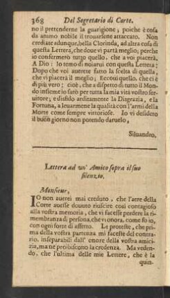 Lettera ad un' Amico sopra il suo silenzio.