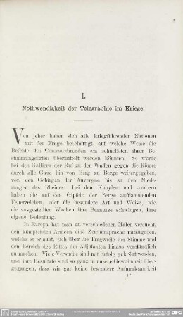 I. Nothwendigkeit der Telegraphie im Kriege