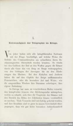 I. Nothwendigkeit der Telegraphie im Kriege