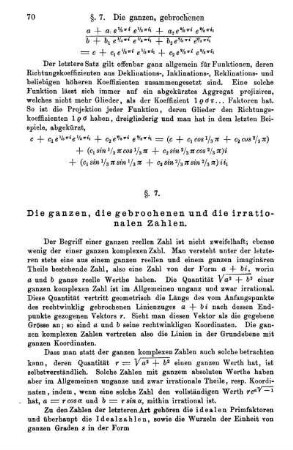 §. 7. Die ganzen, die gebrochenen und die irrationalen Zahlen.