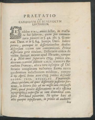 Praefatio Ad Candidum Et Benevolum Lectorem