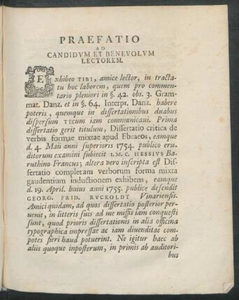 Praefatio Ad Candidum Et Benevolum Lectorem