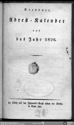 1826: Dresdner Adress-Kalender : auf d. Jahr ...