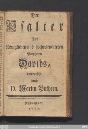 Der Psalter Des Königlichen und hocherleuchteten Propheten Davids