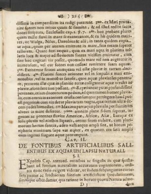 Cap. II. De Fontibus Artificialibus Salientibus Ex Aquarum lapsu Naturali