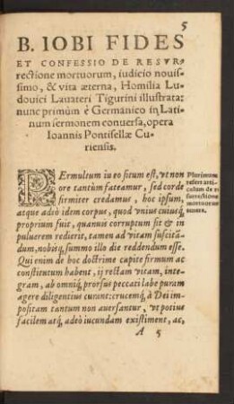 B. Iobi Fides Et Cofessio De Resurrectione mortuorum ...