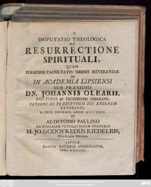 Disputatio Theologica De Resurrectione Spirituali