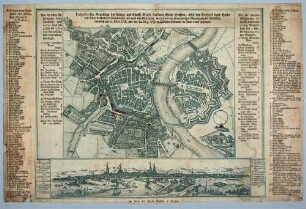 Stadtplan und Stadansicht von Dresden, mit Befestigungsanlagen