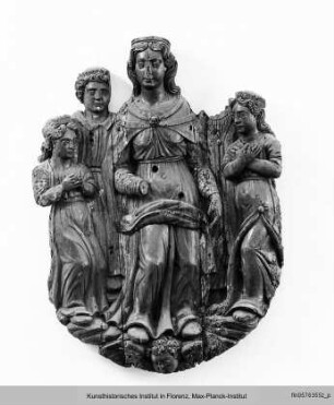 Holzdecke mit Ornamenten und Heiligen : Heilige Ursula mit ihren Gefährtinnen
