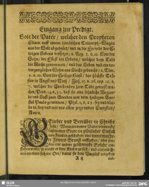 Leichenpredigt : Christliche LeichPredigt, Eingang zur Predigt, Leichen-Text, Außlegung