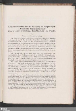 Kritische Gedanken über die Auslegung des Hauptmangels „Periodische Augenentzündung“ (innere Augenentzündung, Mondblindheit) des Pferdes