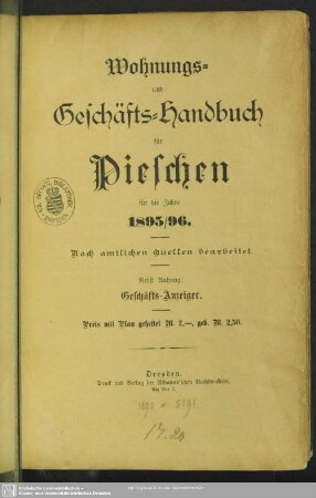 1895/96(1895): Wohnungs- und Geschäfts-Handbuch für Pieschen : für d. Jahre ...