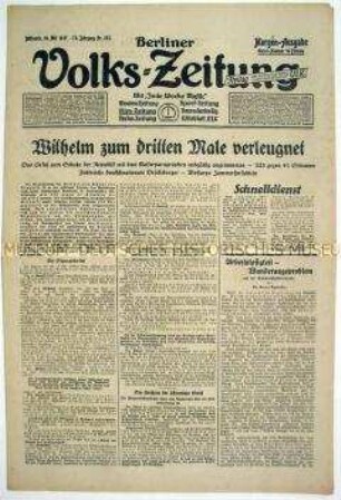 Berliner Volks-Zeitung zur endgültigen Annahme des "Republikschutzgesetzes" im Reichstag