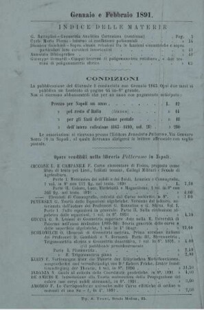 Indice delle materie. Condizioni.