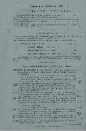Indice delle materie. Condizioni.
