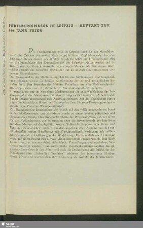 Jubiläumsmesse In Leipzig - Auftakt Zur 250-Jahr-Feier