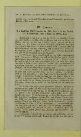 III. Zeitraum. Die deutschen Völkerschaften im Alterthum und der Verfall des Römerreichs. 200 v. Chr. bis 400 n. Chr