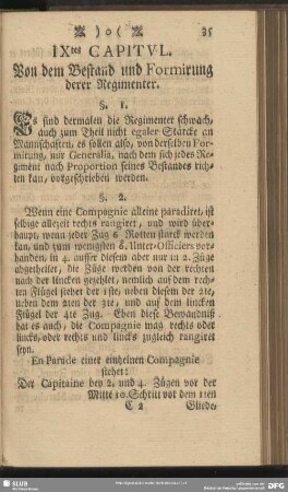 IXtes Capitel. Von dem Bestand und Formirung derer Regimenter
